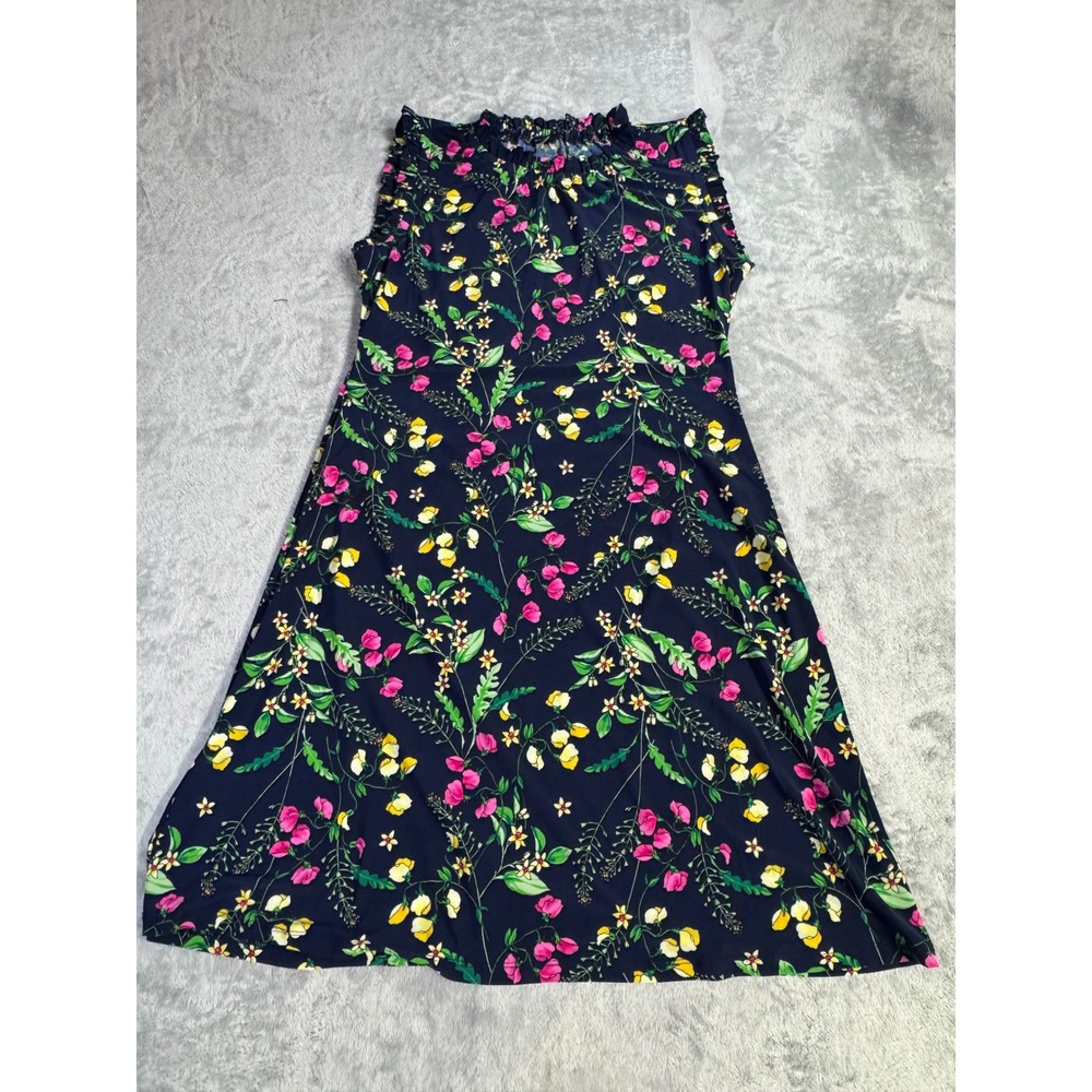 Tommy Hilfiger Womens Navy Blue Floral Ruffle Neck Sleeveless Midi Dress Size 10